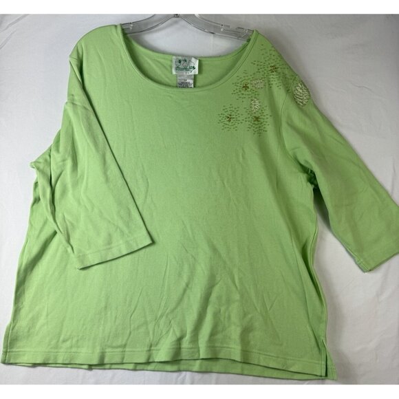 Quacker Factory Scattered Beads Green Tunic Top Plus Size XXL Leaves Tee Shirt - Picture 1 of 7